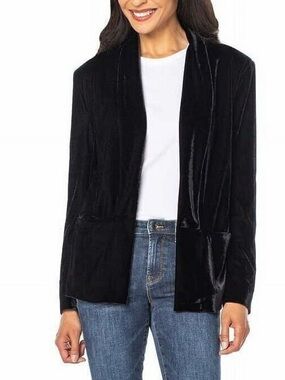 Velvet Open-Front Blazer Jacket - Black